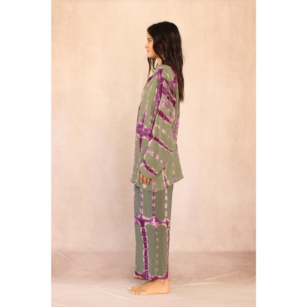 Sunchaser Tie-Dye Wide Leg Lounge Pants Olive Green Purple EUC - Picture 2 of 13